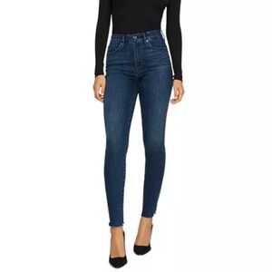 Good American Good Legs Blue Denim Raw Chewed Hem High Rise Skinny Jeans 4/27